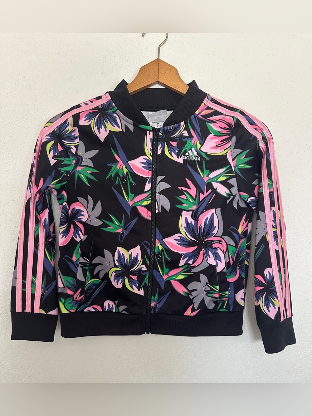 Adidas Girls Tropical Floral Track Jacket 3-Stripes Medium (10/12) Rare